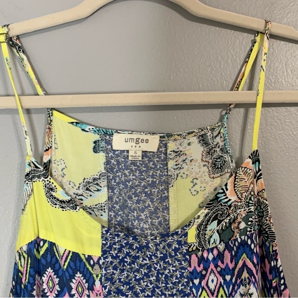 UMGEE blue and yellow paisley Aztec patchwork spaghetti strap sundress. Size S - Picture 3 of 9